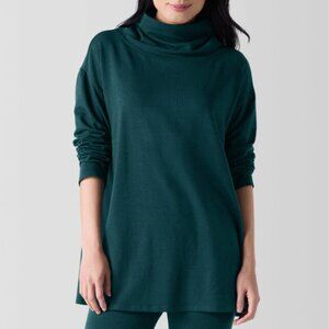 NWOT Eileen Fisher Drapey Funnel Neck Terry Tunic in Pine Medium Petite